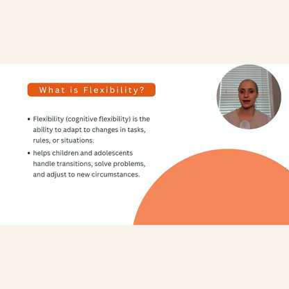 Educational slide about flexibility with a person's face in a circular inset.